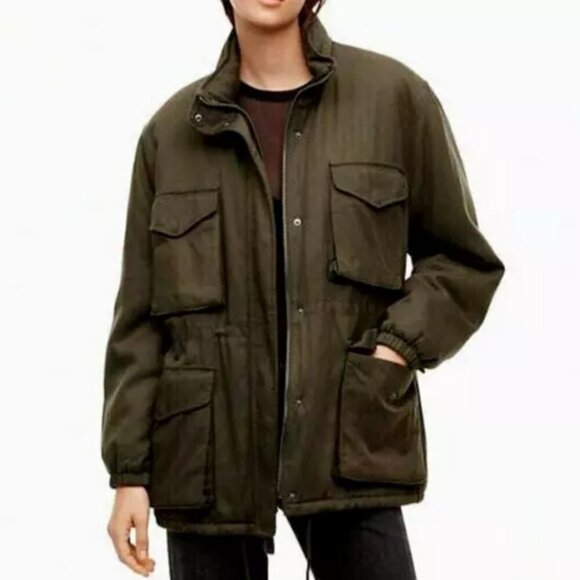 Aritzia Parka Oversized Coat Womens Large Green Removable Hood Utility Winter 3 - Picture 1 of 7
